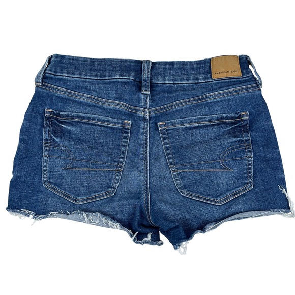 American Eagle Denim Shorts Next Level Stretch Frayed Hem Dark Wash Size‎ 4 - Picture 2 of 8